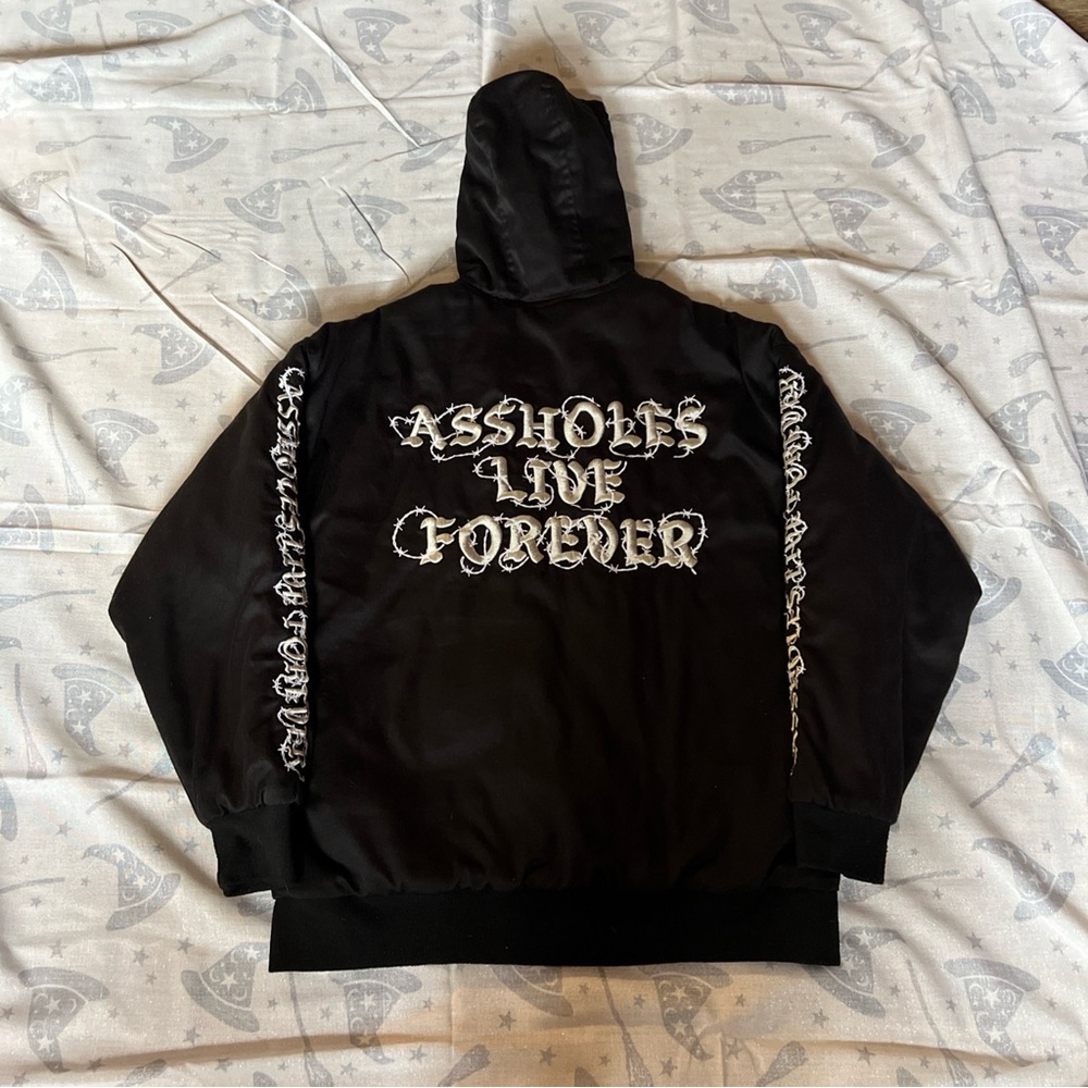 Men's Black Graphic Hoodie Assholes Live Forever Embroidered